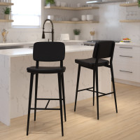 Flash Furniture AY-S01-BK-GG Kenzie Commercial Grade Mid-Back Barstools - Black LeatherSoft Upholstery - Black Iron Frame with Integrated Footrest - Set of 2